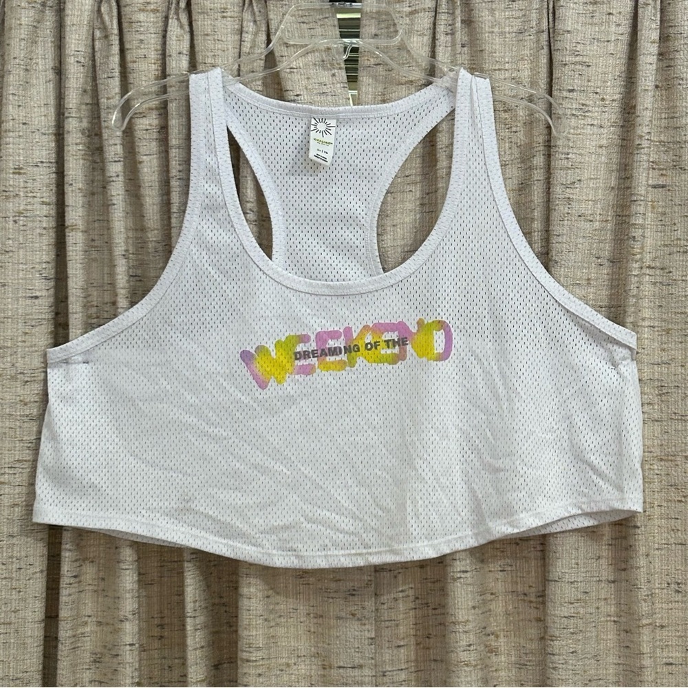 Offline by Aerie Dreaming Of The Weekend White Mesh Cropped Tank Top